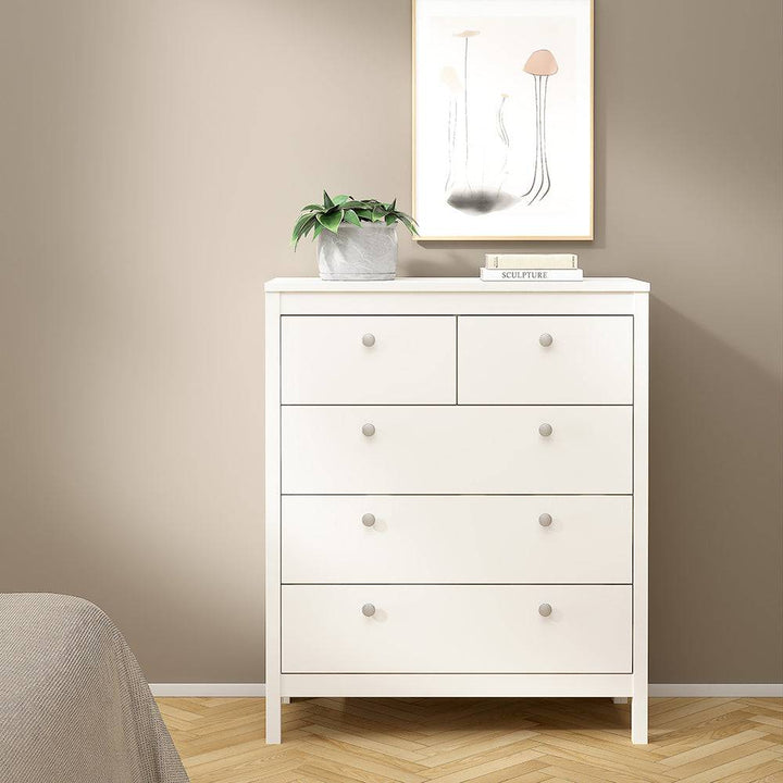 Madrid 3 Piece Bundle, Bedside, Chest and 2 Door Wardrobe in White - TidySpaces