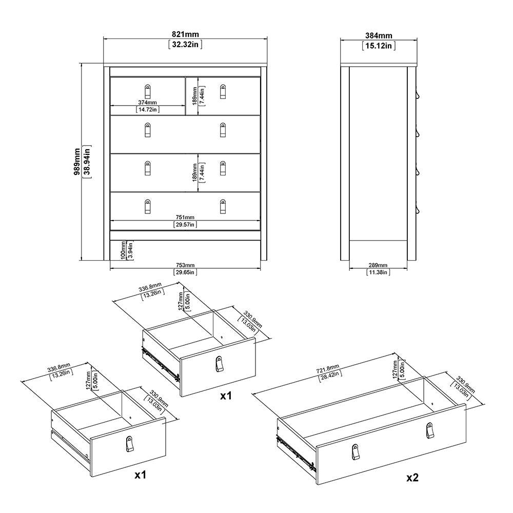 Madrid 3 Piece Bundle, Bedside, Chest and 2 Door Wardrobe in White - TidySpaces