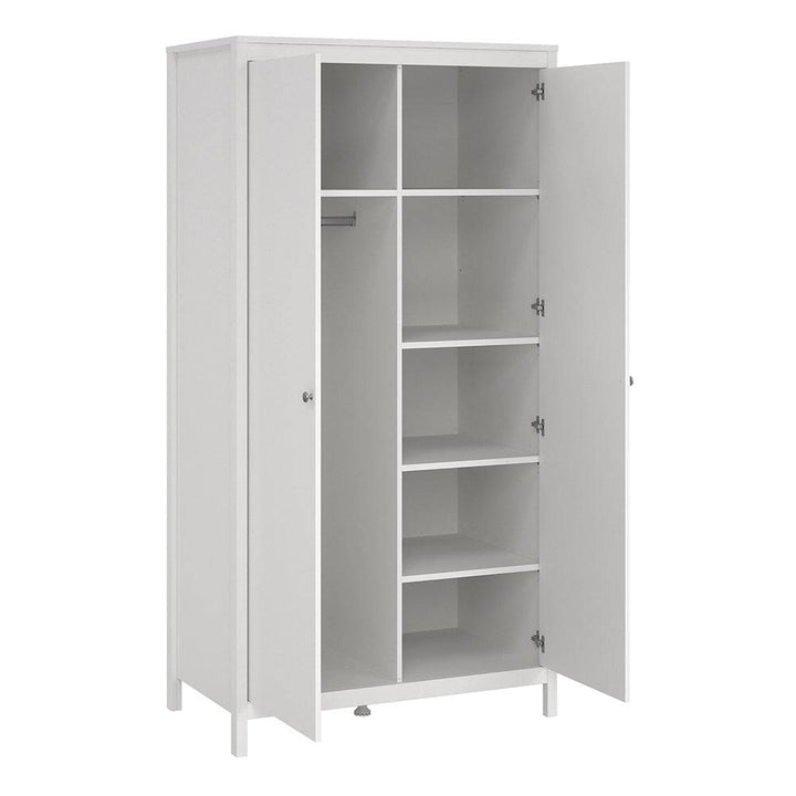 Madrid 3 Piece Bundle, Bedside, Chest and 2 Door Wardrobe in White - TidySpaces