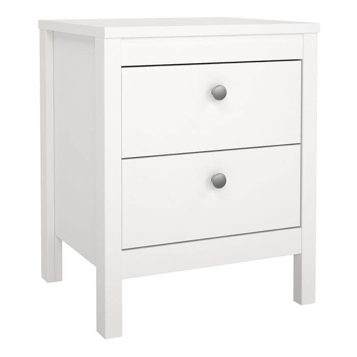 Madrid 3 Piece Bundle, Bedside, Chest and 2 Door Wardrobe in White - TidySpaces