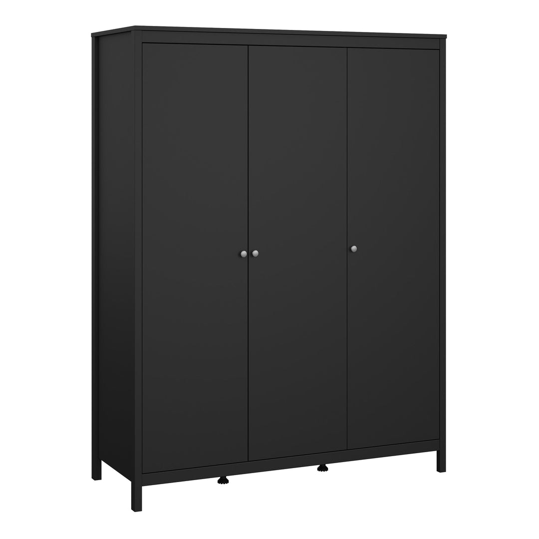 Madrid 3 Piece Bundle, Bedside, Chest and 3 Door Wardrobe in Matt Black - TidySpaces