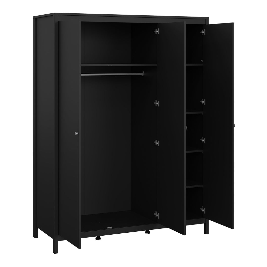 Madrid 3 Piece Bundle, Bedside, Chest and 3 Door Wardrobe in Matt Black - TidySpaces