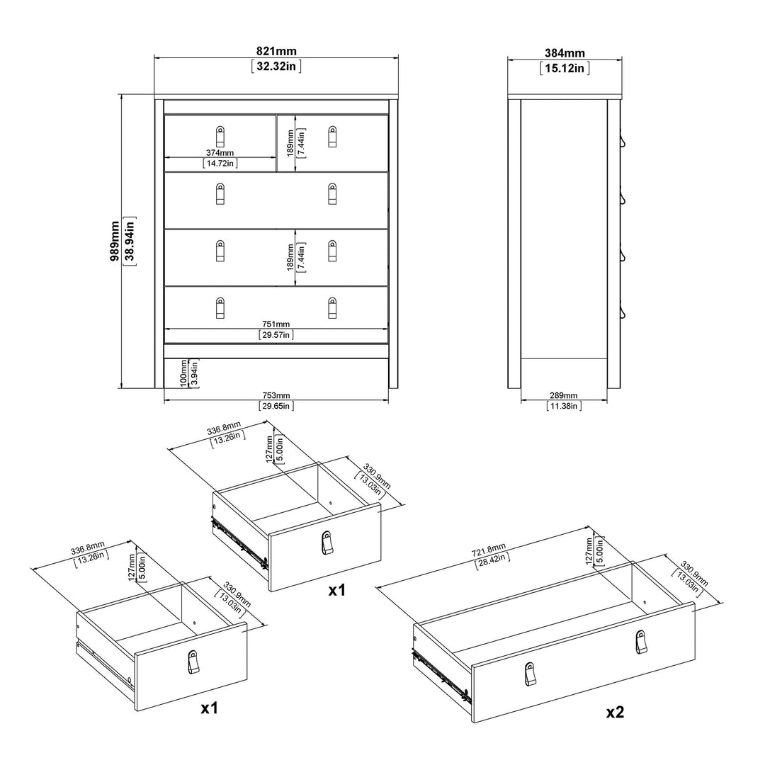 Madrid 3 Piece Bundle, Bedside, Chest and 3 Door Wardrobe - TidySpaces