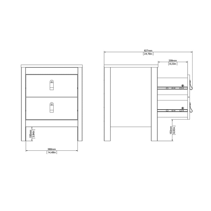 Madrid Bedside Table 2 drawers in White - TidySpaces