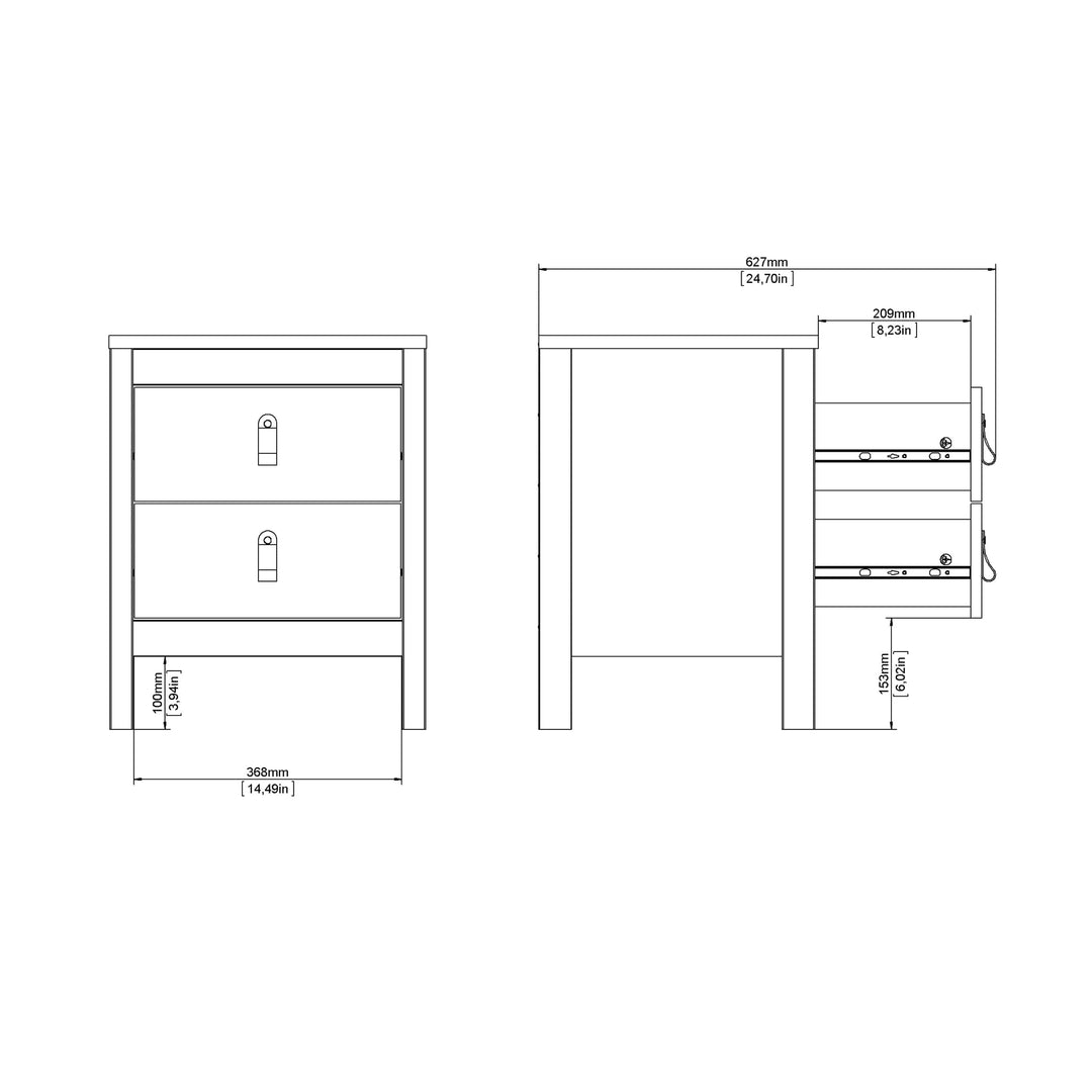 Madrid Bedside Table 2 drawers in White - TidySpaces