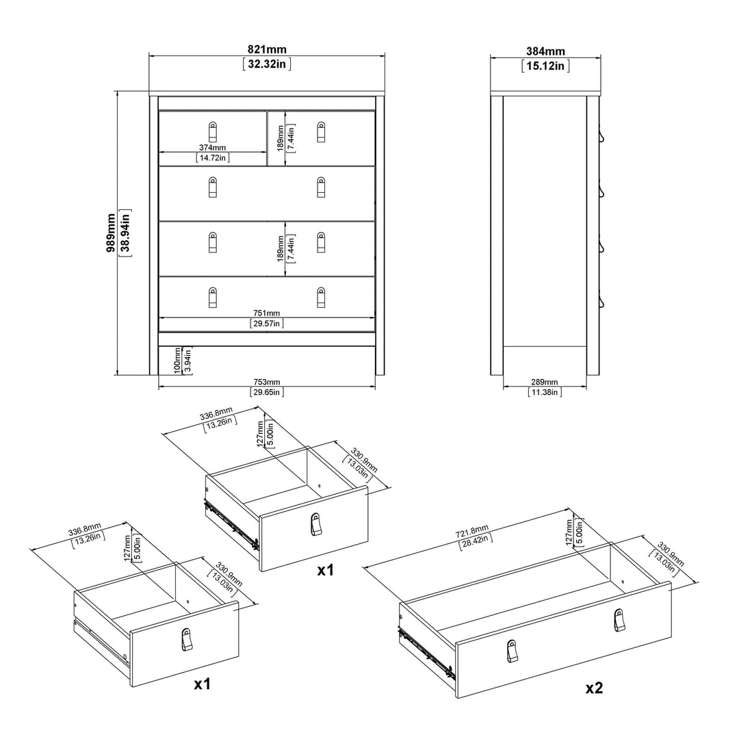 Madrid Chest 3+2 drawers in White - TidySpaces