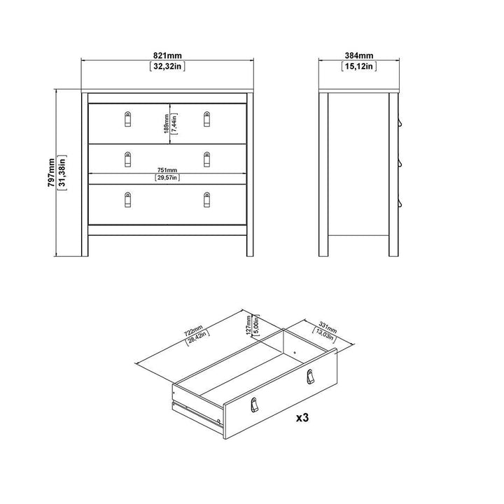 Madrid Chest 3 drawers in White - TidySpaces