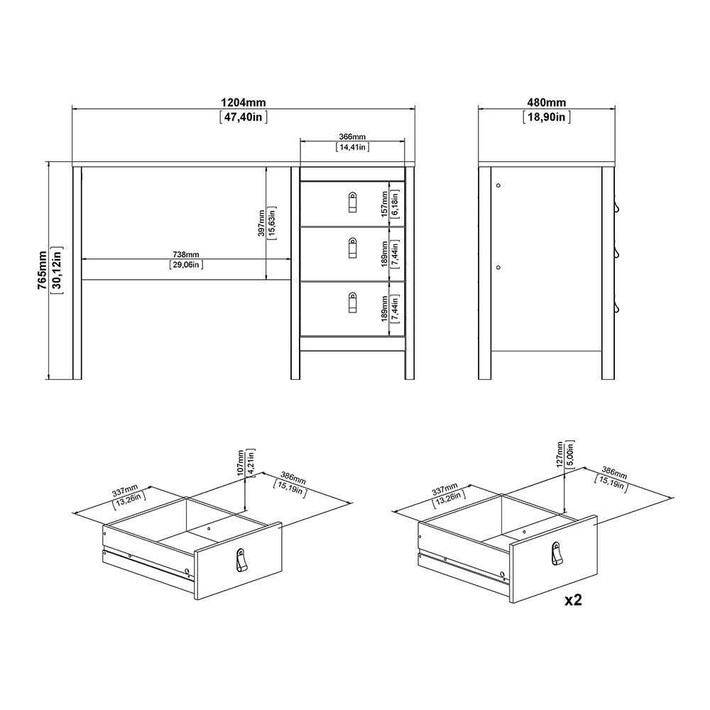 Madrid Desk 3 drawers White - TidySpaces