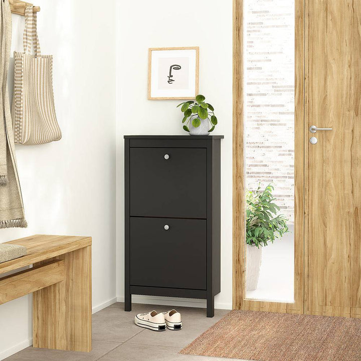 Madrid Shoe Cabinet 2 flap doors Matt Black - TidySpaces