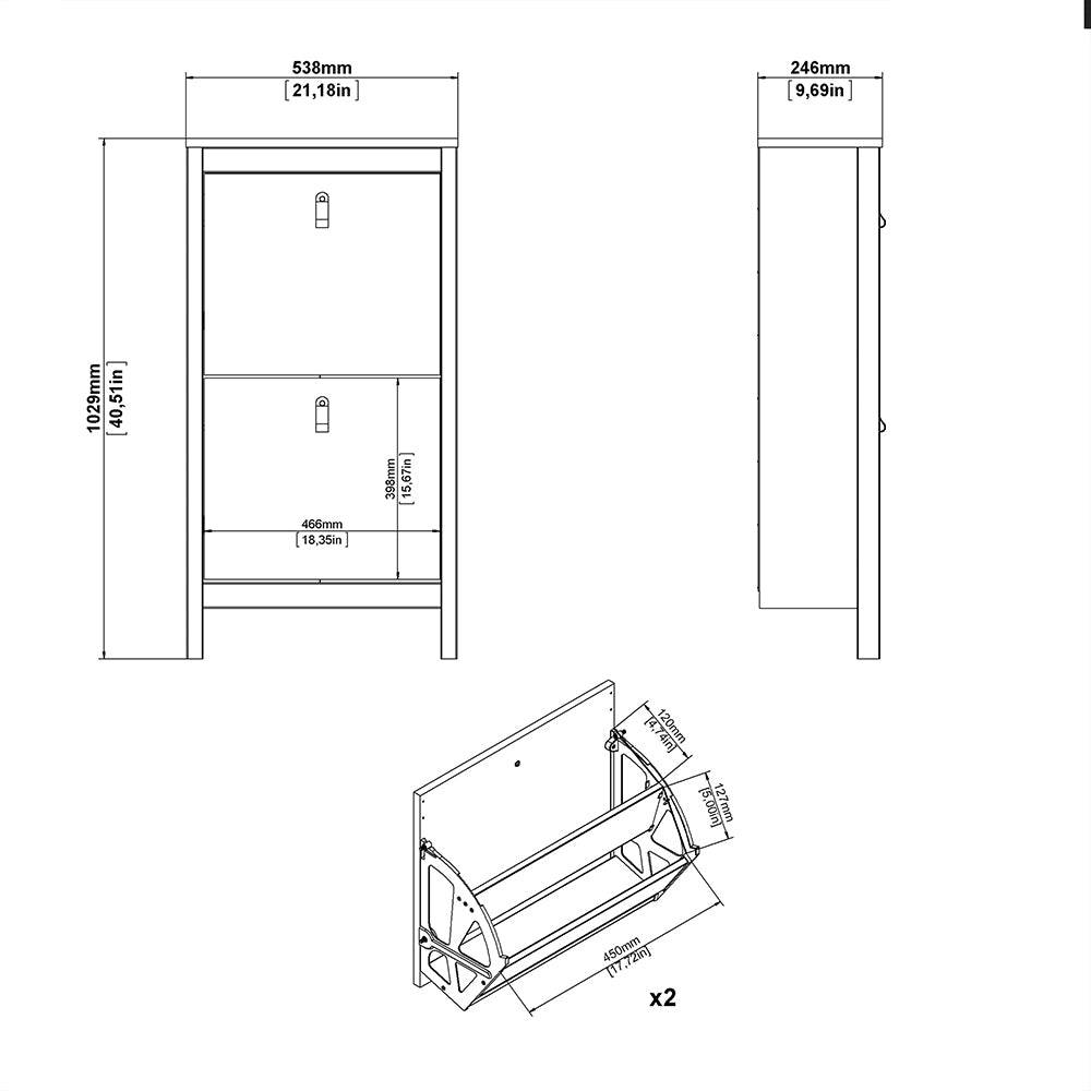 Madrid Shoe Cabinet 2 flap doors Matt Black - TidySpaces