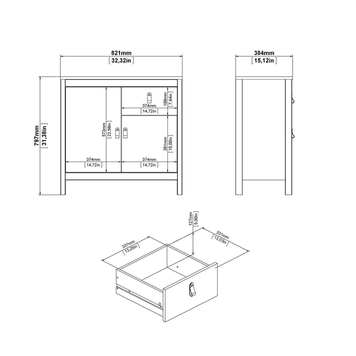 Madrid Sideboard 2 doors + 1 drawer in Matt Black - TidySpaces