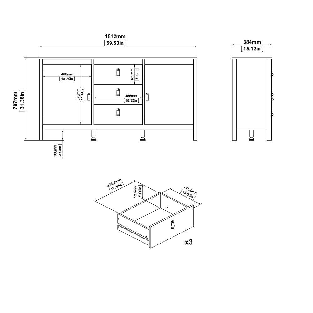 Madrid Sideboard 2 doors + 3 drawers in White - TidySpaces