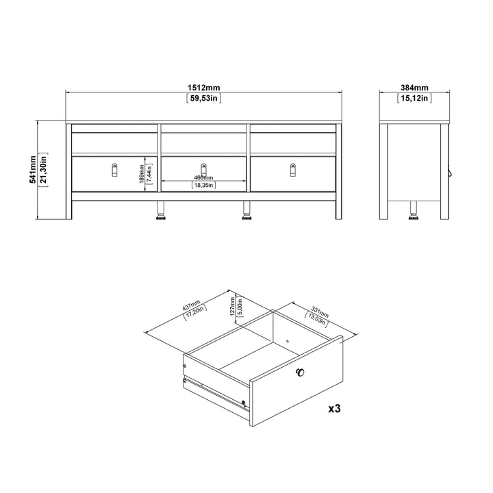 Madrid Tv-unit 3 drawers in Matt Black - TidySpaces