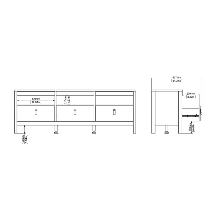 Madrid Tv-unit 3 drawers in Matt Black - TidySpaces