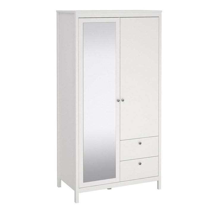 Madrid Wardrobe with 1 door + 1 mirror door + 2 drawers White - TidySpaces