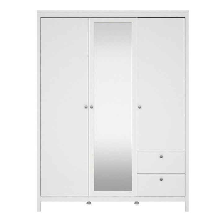 Madrid Wardrobe with 2 doors + 1 mirror door + 2 drawers White - TidySpaces