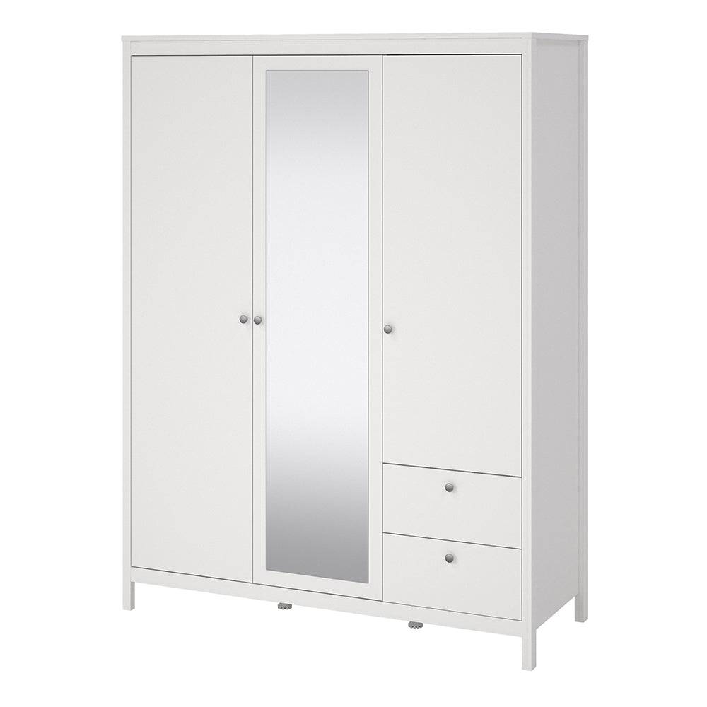 Madrid Wardrobe with 2 doors + 1 mirror door + 2 drawers White - TidySpaces