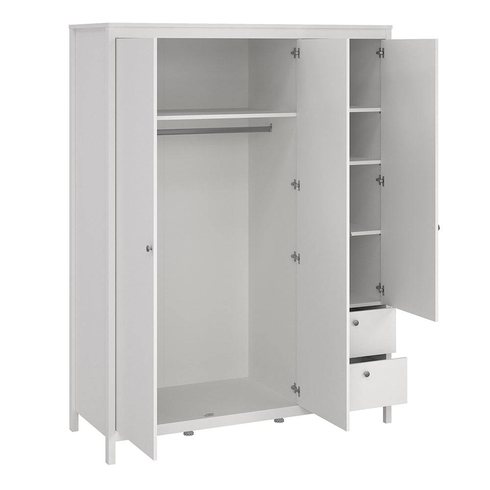 Madrid Wardrobe with 2 doors + 1 mirror door + 2 drawers White - TidySpaces