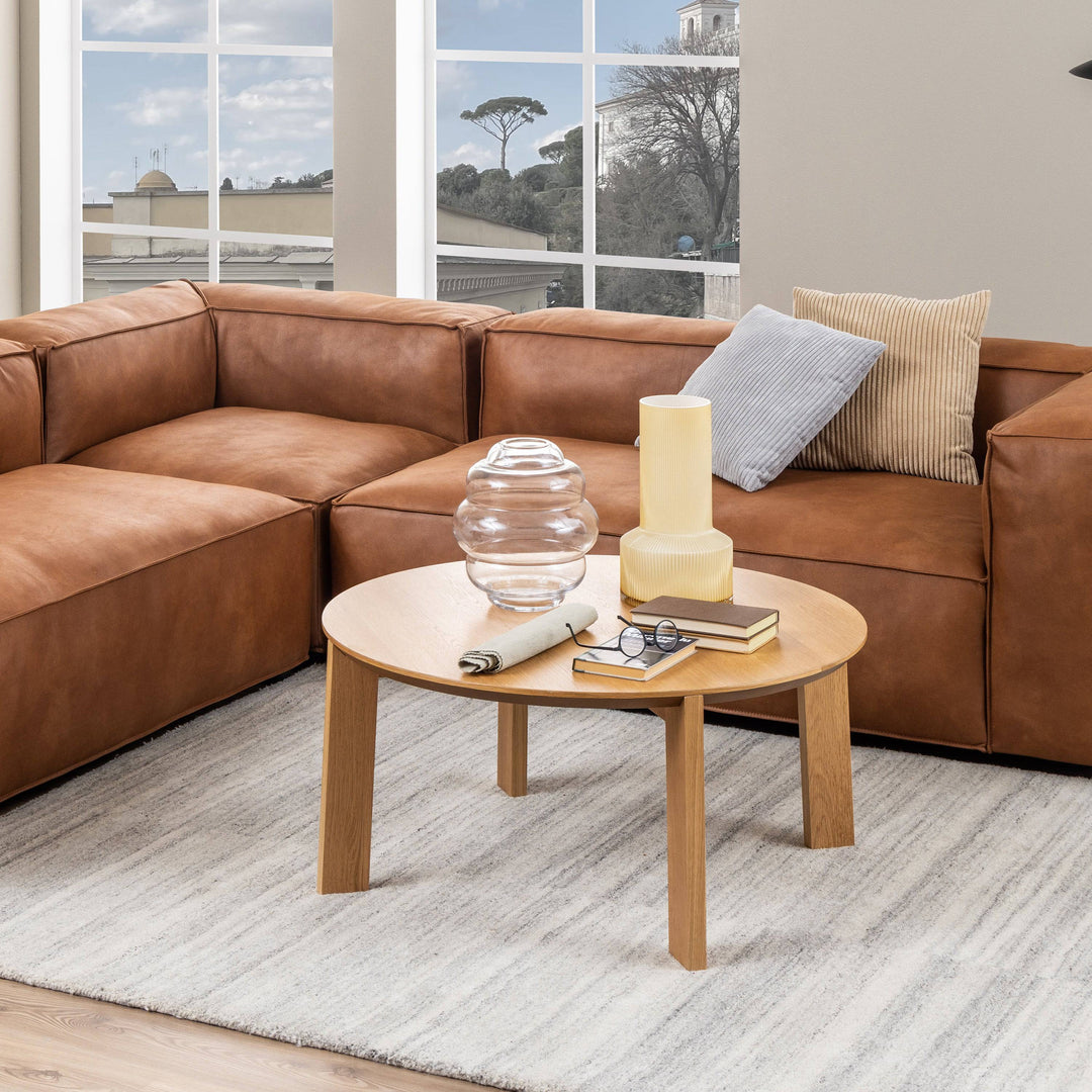 Maxime Round Coffee Table in Matt Oak - TidySpaces