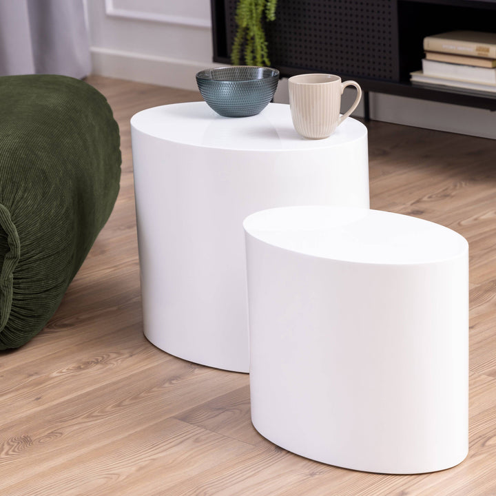 Mice Oval Coffee Table in White Set of 2 - TidySpaces