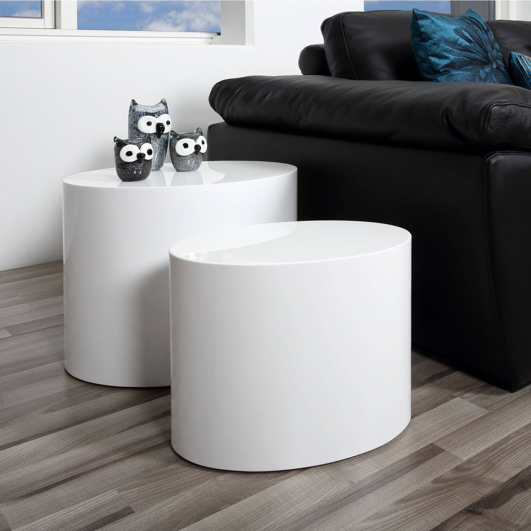 Mice Oval Coffee Table in White Set of 2 - TidySpaces