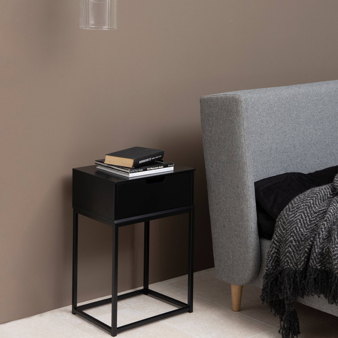 Mitra 1 Drawer Bedside Table in Black - TidySpaces