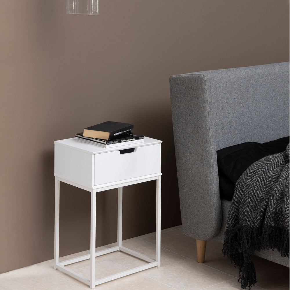 Mitra 1 Drawer Bedside Table in White - TidySpaces