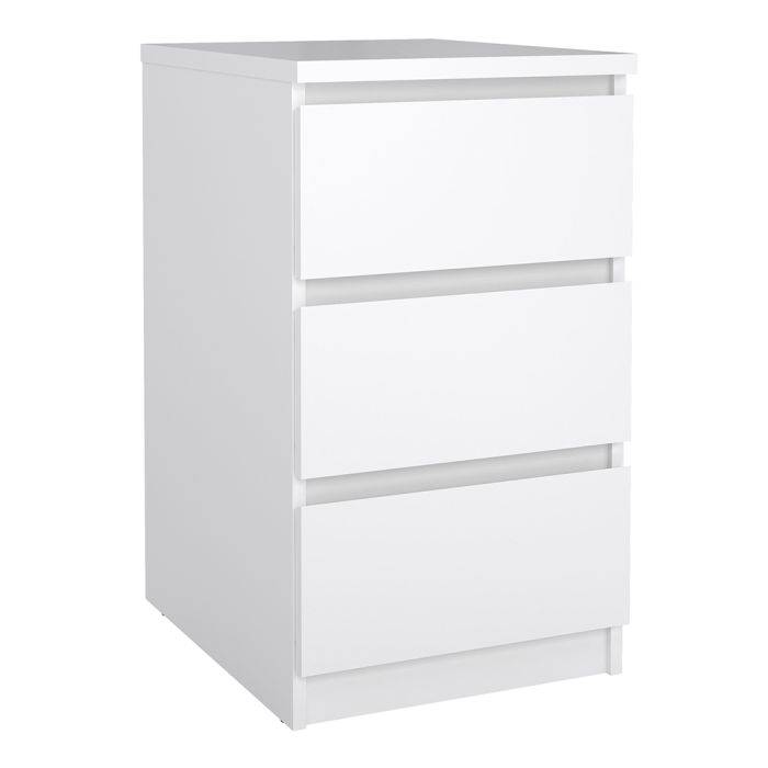 Naia 3 Piece Bundle, Bedside, Chest and 2 Door 1 Drawer Wardrobe in White High Gloss - TidySpaces