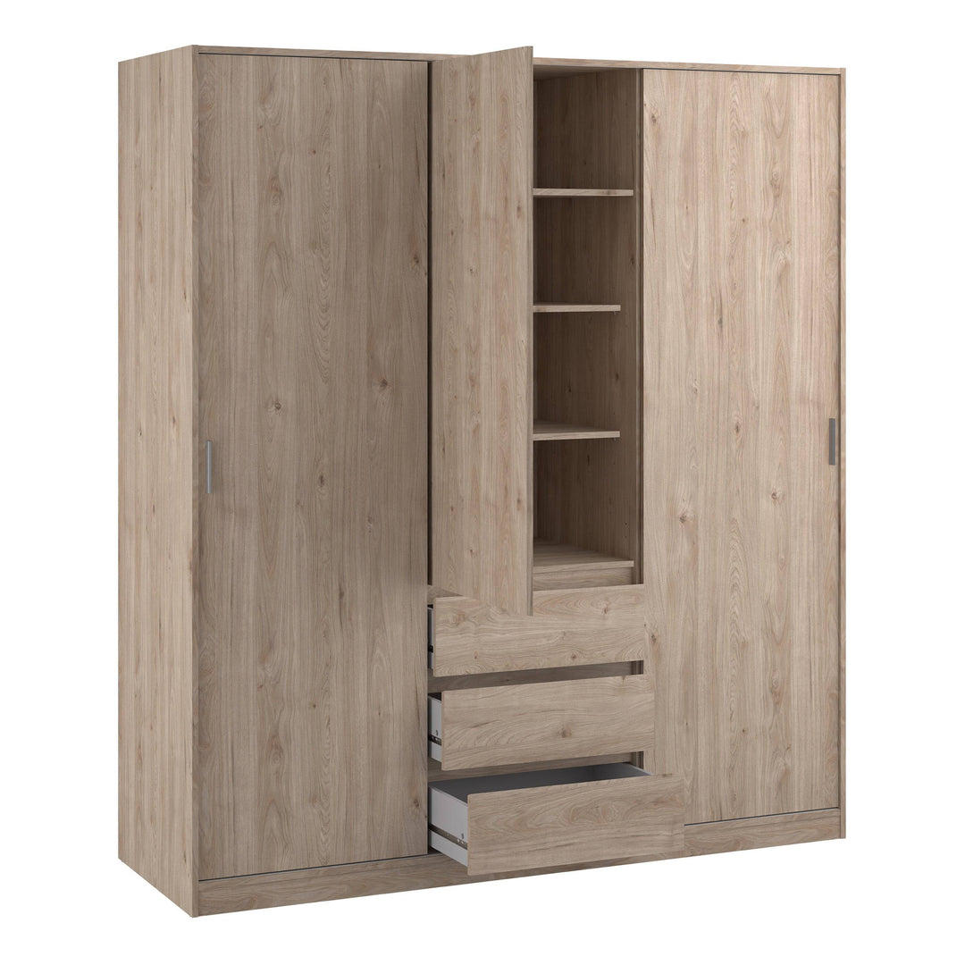 Naia Wardrobe with 2 sliding doors + 1 door + 3 drawers in Oak structure Jackson Hickory - TidySpaces