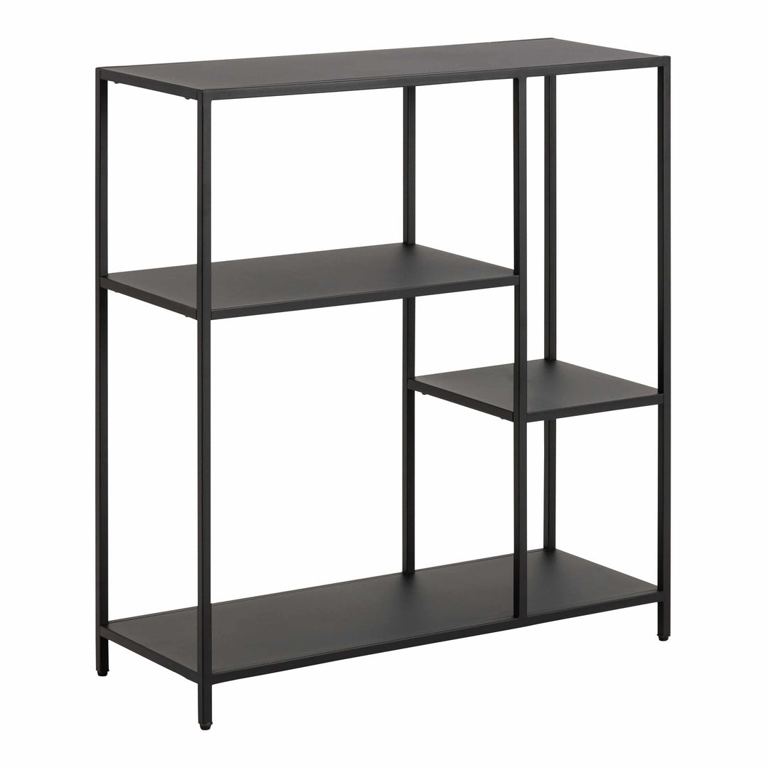 Newcastle Asymmetrical Bookcase with 3 Shelves in Matt Black - TidySpaces