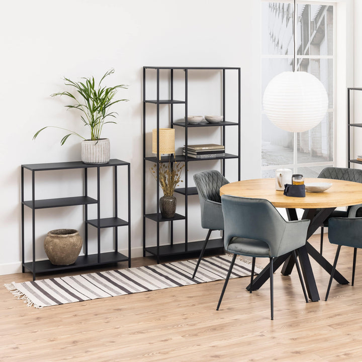 Newcastle Asymmetrical Bookcase with 3 Shelves in Matt Black - TidySpaces