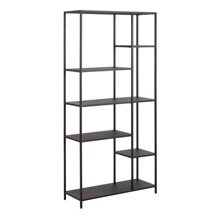 Newcastle Asymmetrical Bookcase with 6 Shelves in Matt Black - TidySpaces