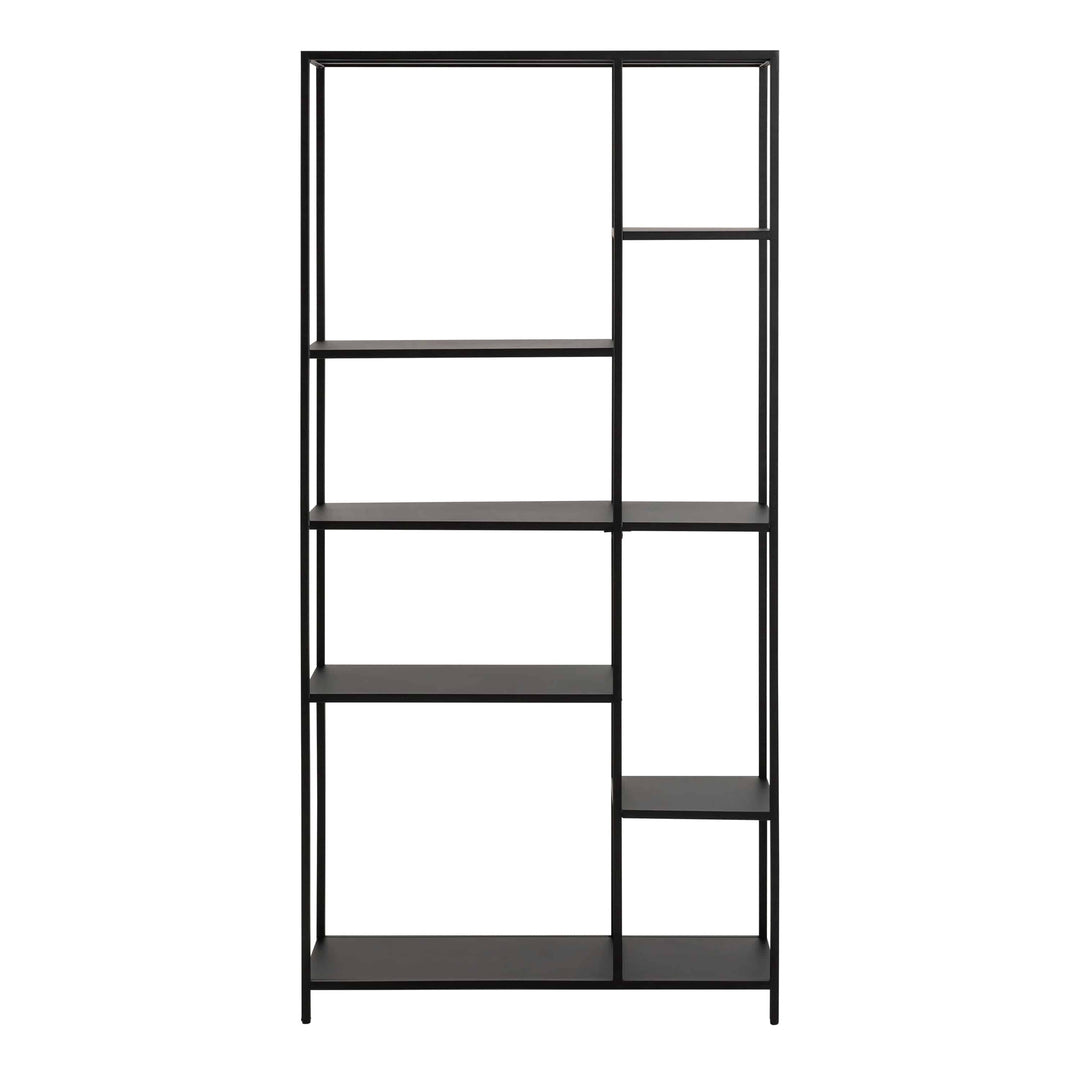 Newcastle Asymmetrical Bookcase with 6 Shelves in Matt Black - TidySpaces