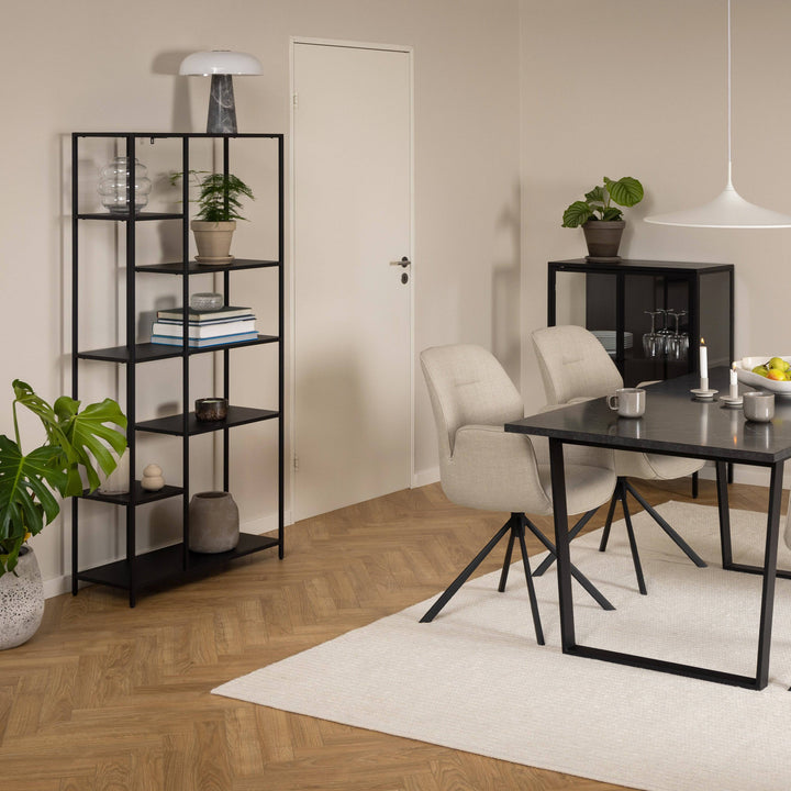 Newcastle Asymmetrical Bookcase with 6 Shelves in Matt Black - TidySpaces