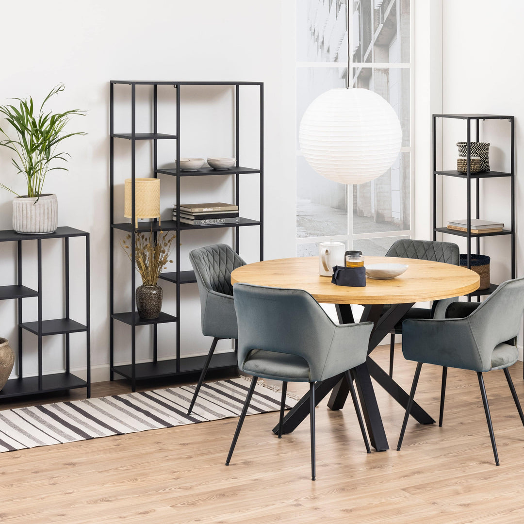 Newcastle Asymmetrical Bookcase with 6 Shelves in Matt Black - TidySpaces