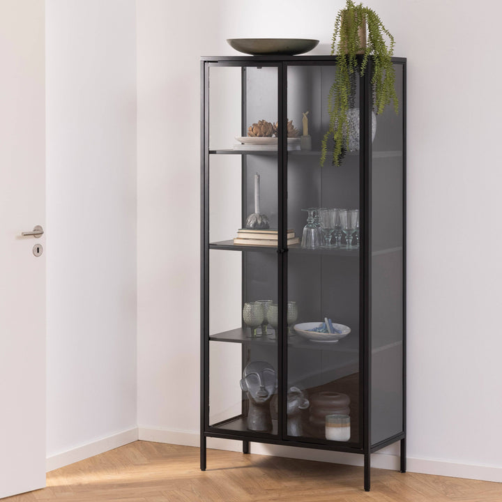 Newcastle Tall 2 Door Display Cabinet in Matt Black - TidySpaces