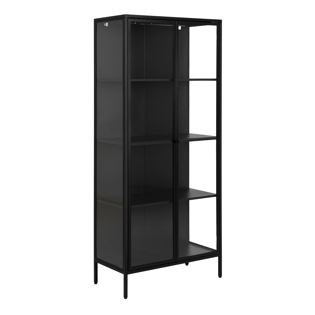 Newcastle Tall 2 Door Display Cabinet in Matt Black - TidySpaces