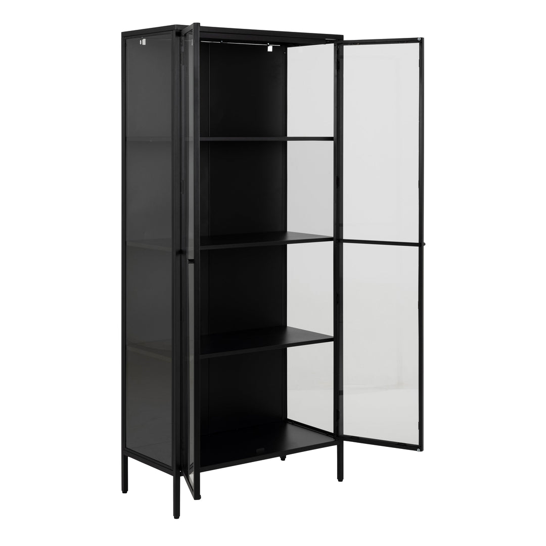 Newcastle Tall 2 Door Display Cabinet in Matt Black - TidySpaces