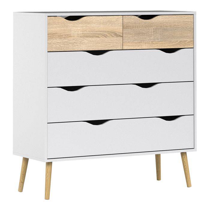 Oslo 3 Piece Bundle, Bedside, Chest Wardrobe in White and Oak - TidySpaces