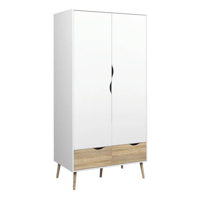 Oslo 3 Piece Bundle, Bedside, Chest Wardrobe in White and Oak - TidySpaces