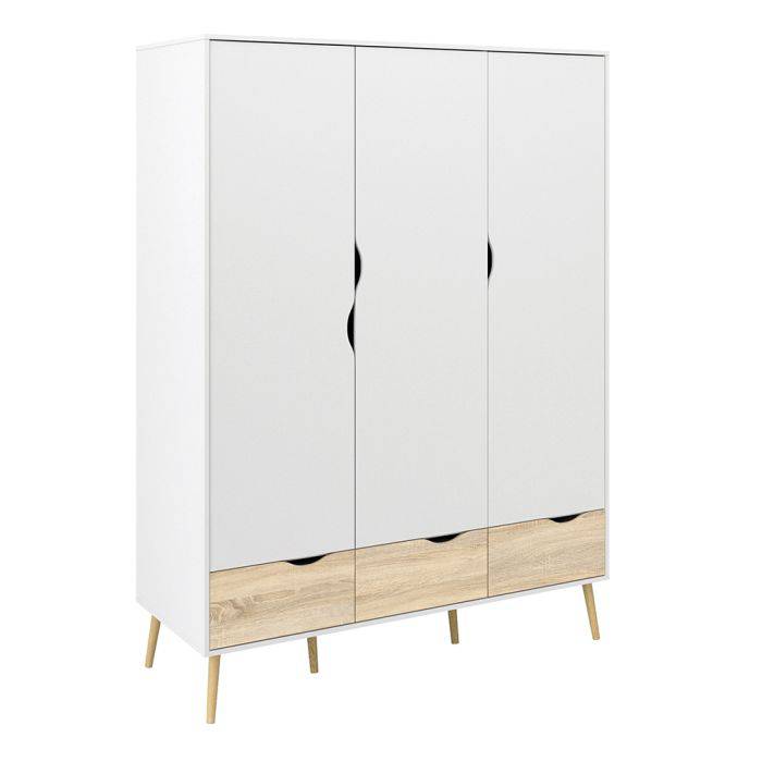 Oslo 3 Piece Bundle, Bedside, Chest Wardrobe in White and Oak - TidySpaces