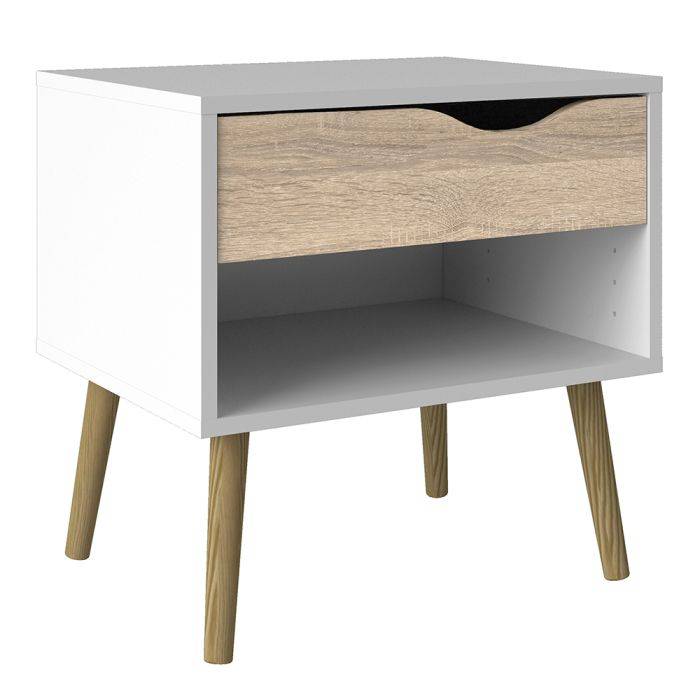 Oslo Bedside 1 Drawer in White and Oak (Package of 2.) - TidySpaces