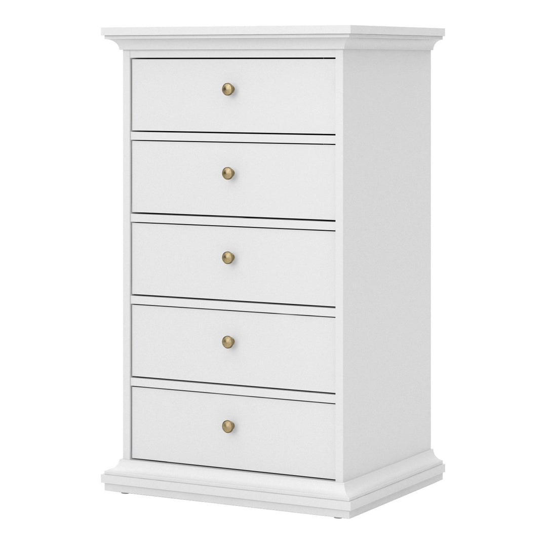 Paris Chest 5 drawers in White - TidySpaces