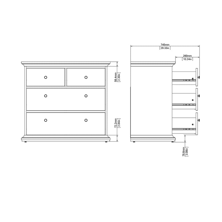 Paris Chest of 4 Drawers in Matt Grey - TidySpaces