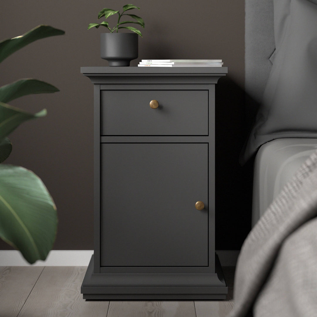 Paris Nightstand 1 Door + 1 Drawer in Matt Grey - TidySpaces