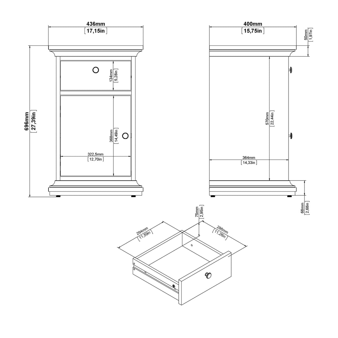 Paris Nightstand 1 Door + 1 Drawer in Matt Grey - TidySpaces