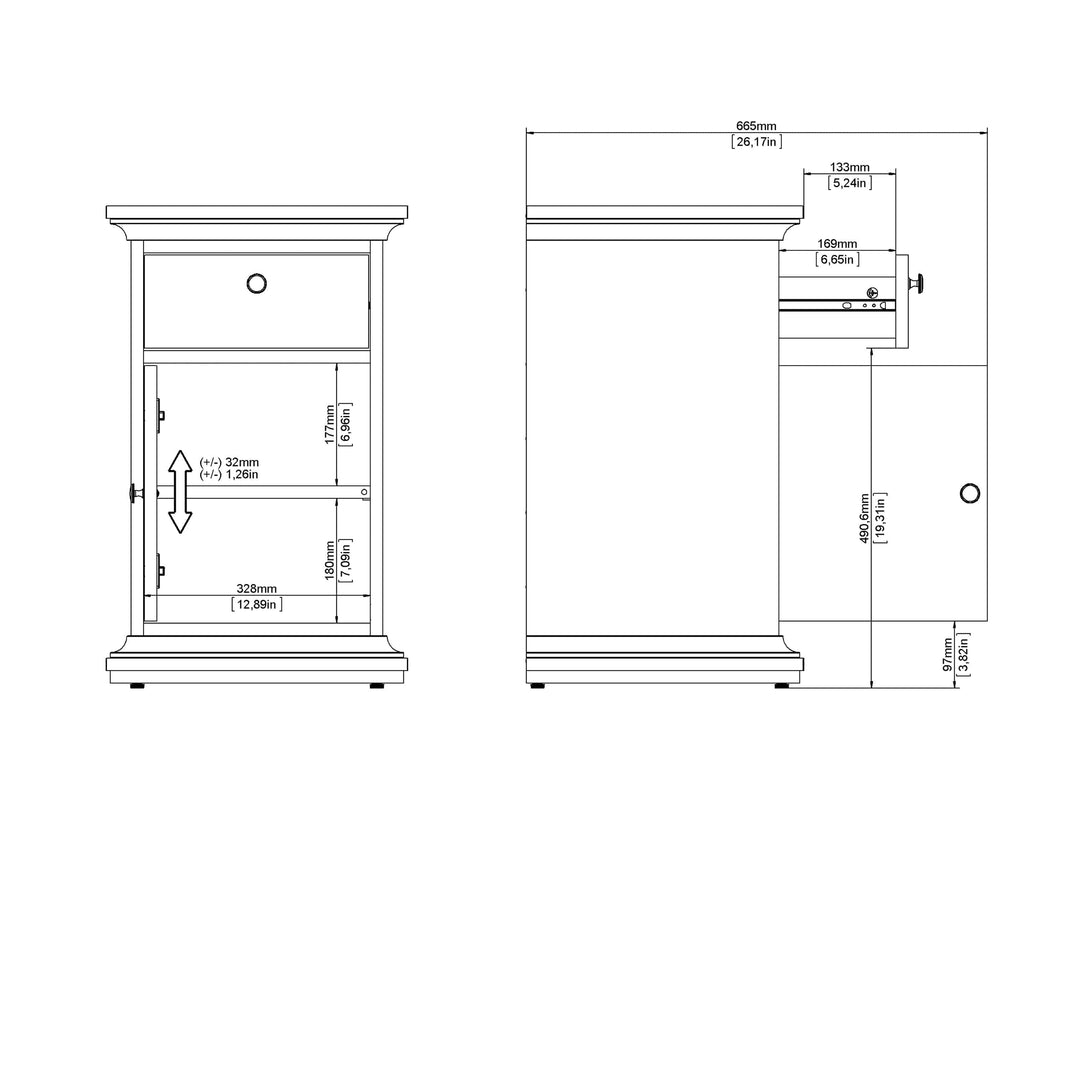 Paris Nightstand 1 Door + 1 Drawer in Matt Grey - TidySpaces