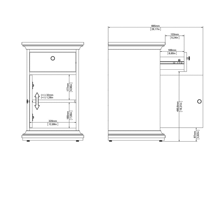 Paris Nightstand 1 Door + 1 Drawer in Matt Grey - TidySpaces