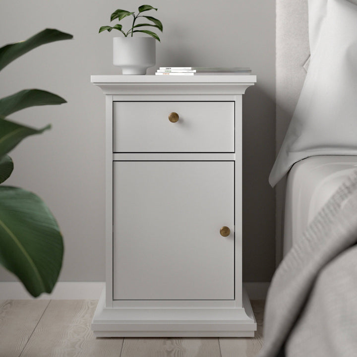 Paris Nightstand 1 Door + 1 Drawer in White - TidySpaces