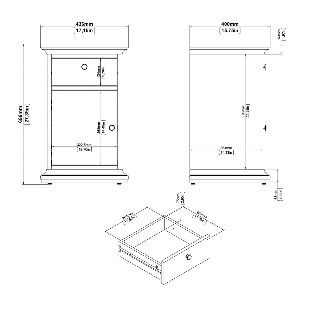 Paris Nightstand 1 Door + 1 Drawer in White - TidySpaces